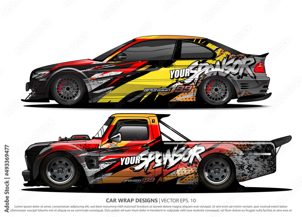 Race car wrap design vector for vehicle vinyl sticker and automotive decal livery
Race car wrap design vector for vehicle vinyl sticker and automotive decal livery