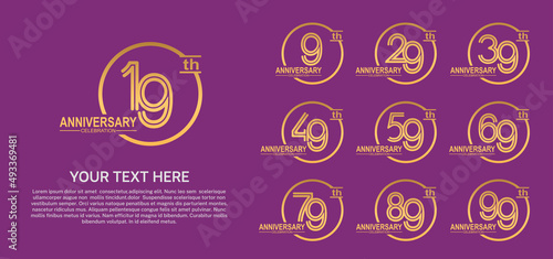 set anniversary logotype premium collection golden color multiple line with circle style
