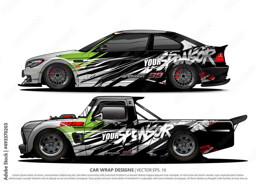 Race car wrap design vector for vehicle vinyl sticker and automotive decal livery
Race car wrap design vector for vehicle vinyl sticker and automotive decal livery