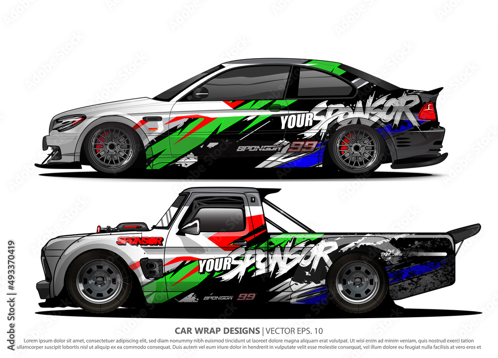 Race car wrap design vector for vehicle vinyl sticker and automotive decal livery
Race car wrap design vector for vehicle vinyl sticker and automotive decal livery