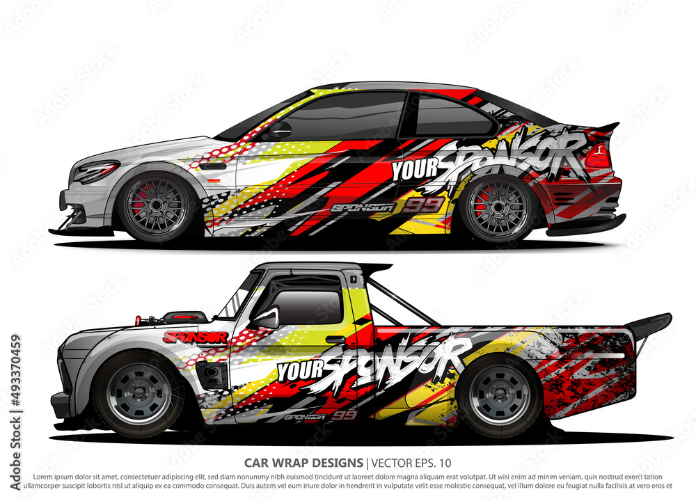 Race car wrap design vector for vehicle vinyl sticker and automotive decal livery
Race car wrap design vector for vehicle vinyl sticker and automotive decal livery