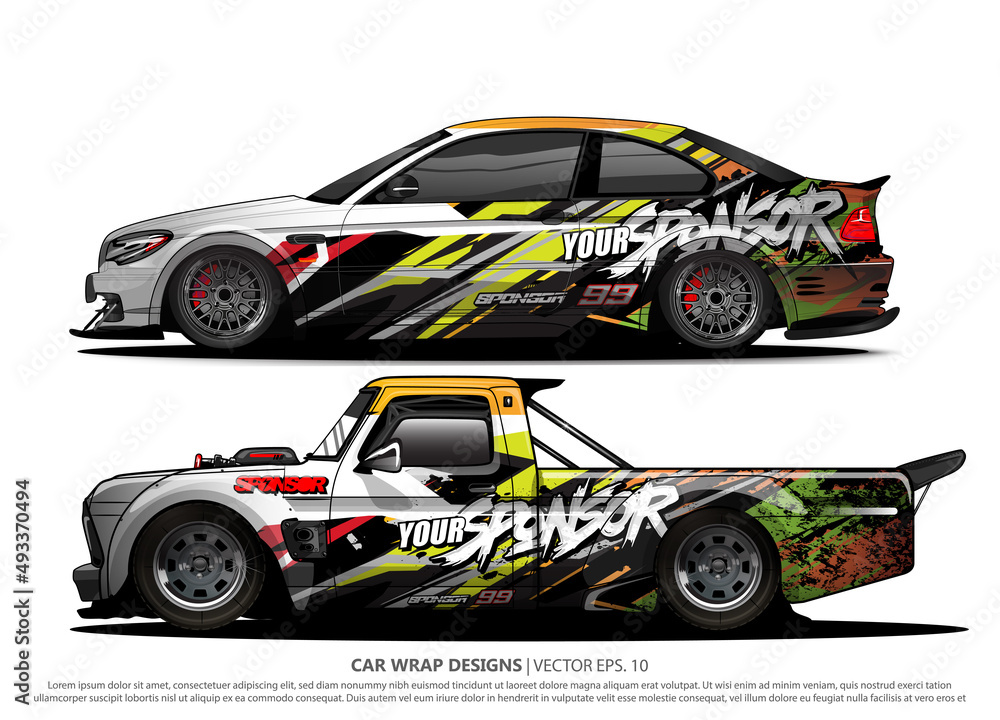 Race car wrap design vector for vehicle vinyl sticker and automotive decal livery
Race car wrap design vector for vehicle vinyl sticker and automotive decal livery