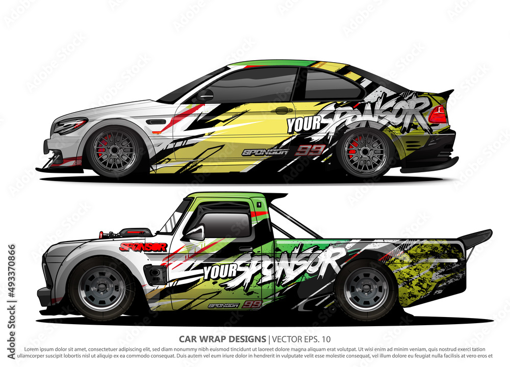 Race car wrap design vector for vehicle vinyl sticker and automotive decal livery
Race car wrap design vector for vehicle vinyl sticker and automotive decal livery