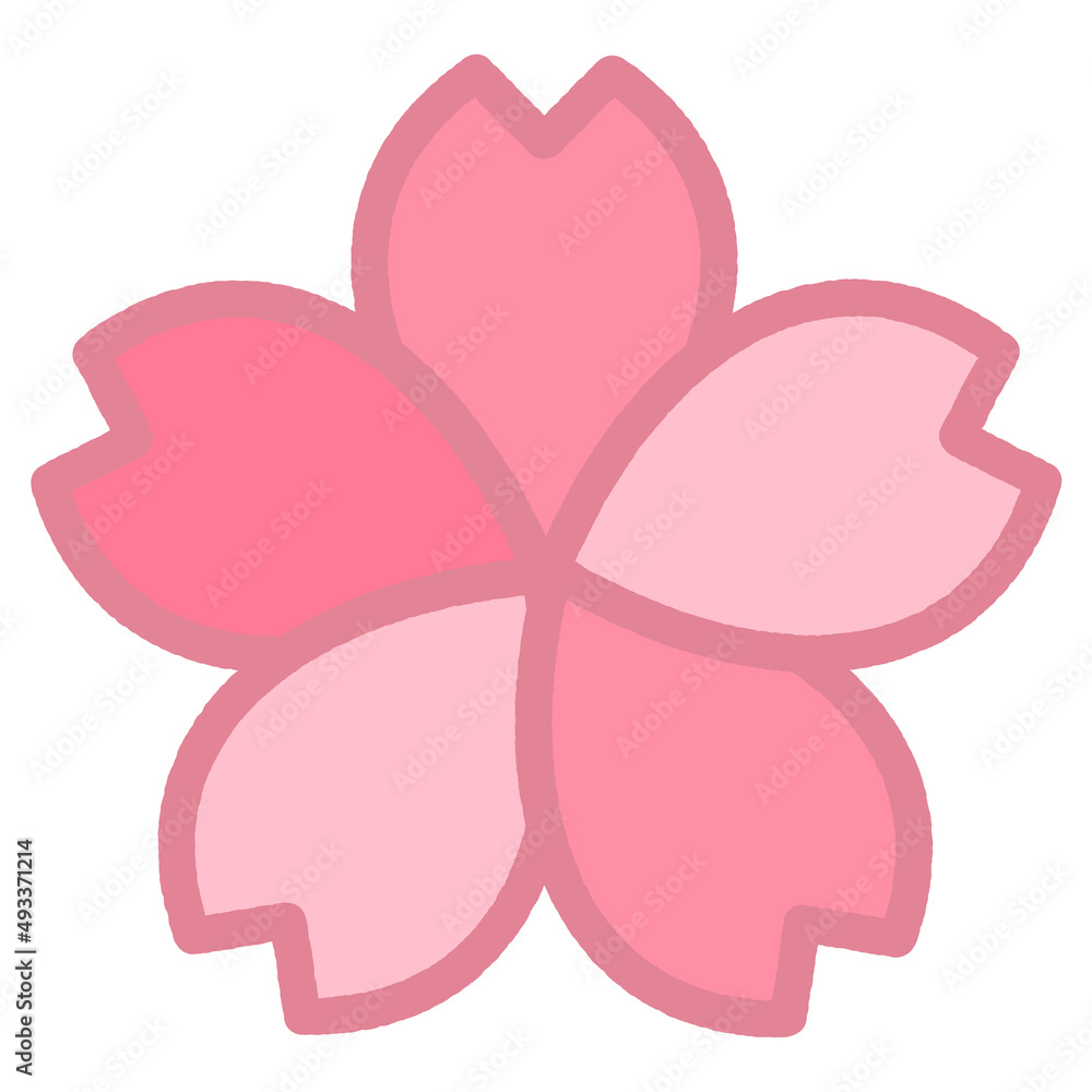 春のきれいな桜。３色のかわいいピンク色のシンプルな花びら。色あり線。