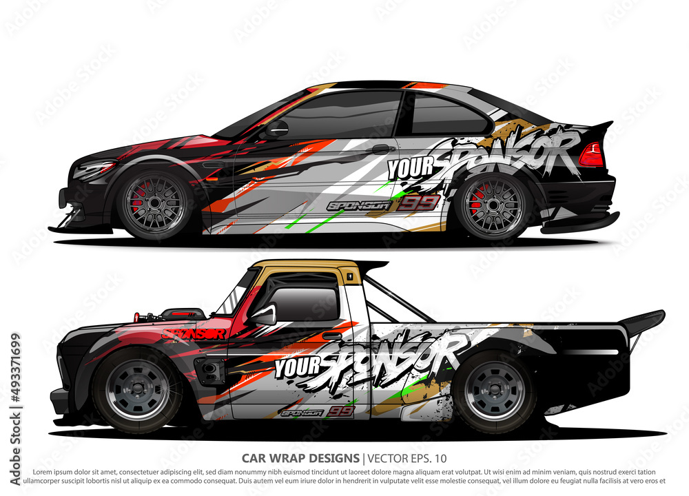 Race car wrap design vector for vehicle vinyl sticker and automotive decal livery
Race car wrap design vector for vehicle vinyl sticker and automotive decal livery