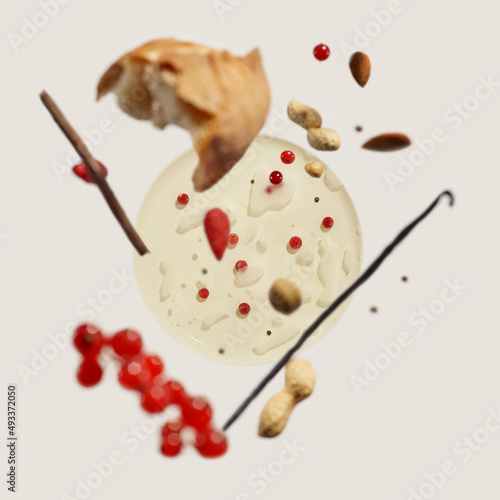 Champagne brut wine splash and aromas flying in the air
