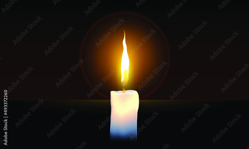 White candle in black background on halo sparkle, vector illustration, for meditation. White candle in black background on halo sparkle, vector illustration, for meditation.