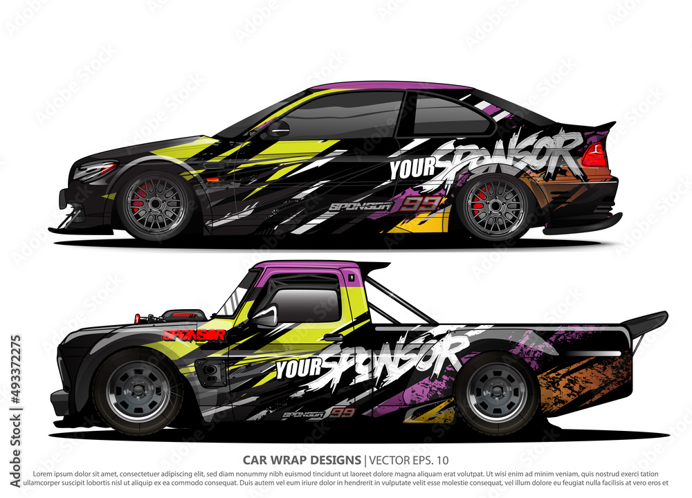 Race car wrap design vector for vehicle vinyl sticker and automotive decal livery
Race car wrap design vector for vehicle vinyl sticker and automotive decal livery