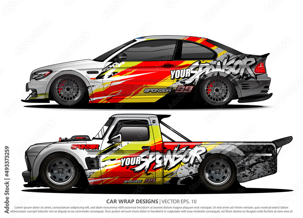 Race car wrap design vector for vehicle vinyl sticker and automotive decal livery
Race car wrap design vector for vehicle vinyl sticker and automotive decal livery
