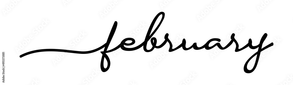 February Handwriting Black Lettering Calligraphy Isolated on White Background. Months of The Year February Handwriting Black Lettering Calligraphy Isolated on White Background. Months of The Year