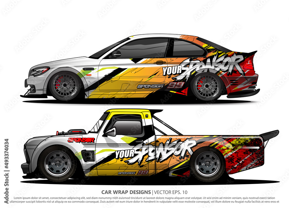 Race car wrap design vector for vehicle vinyl sticker and automotive decal livery
Race car wrap design vector for vehicle vinyl sticker and automotive decal livery