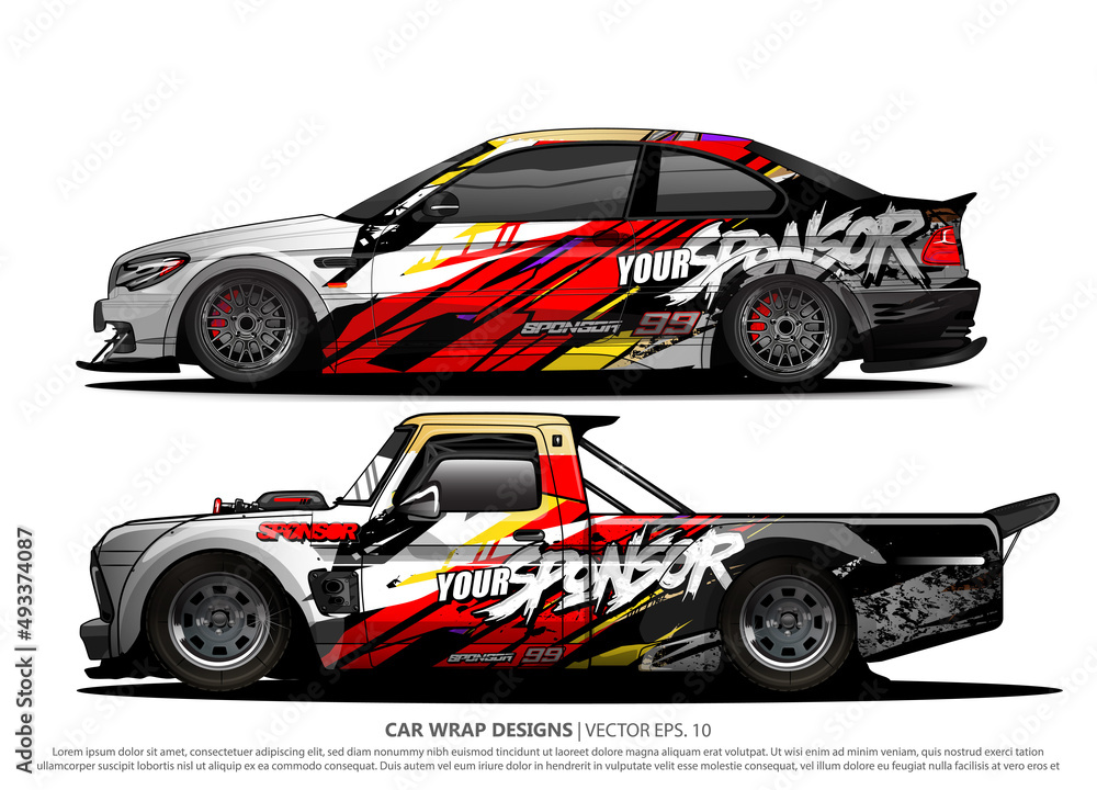 Race car wrap design vector for vehicle vinyl sticker and automotive decal livery
Race car wrap design vector for vehicle vinyl sticker and automotive decal livery