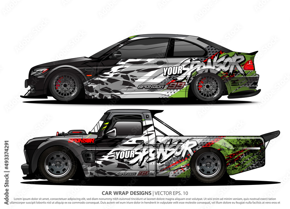Race car wrap design vector for vehicle vinyl sticker and automotive decal livery
Race car wrap design vector for vehicle vinyl sticker and automotive decal livery