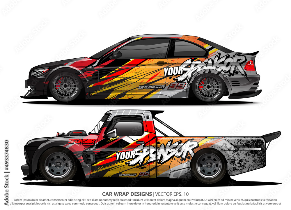 Race car wrap design vector for vehicle vinyl sticker and automotive decal livery
Race car wrap design vector for vehicle vinyl sticker and automotive decal livery