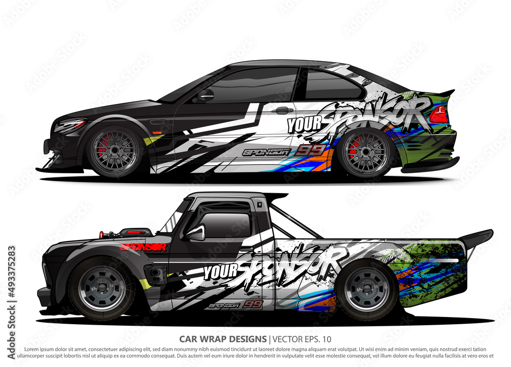 Race car wrap design vector for vehicle vinyl sticker and automotive decal livery
Race car wrap design vector for vehicle vinyl sticker and automotive decal livery