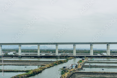 Cross-river high-speed bridge under construction photo