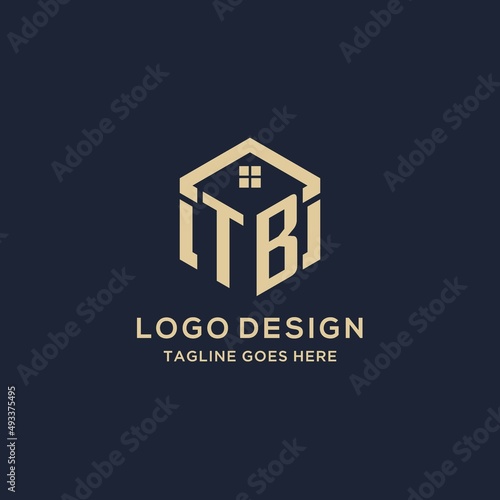 Initials TB logo with abstract home roof hexagon shape, simple and modern real estate logo design