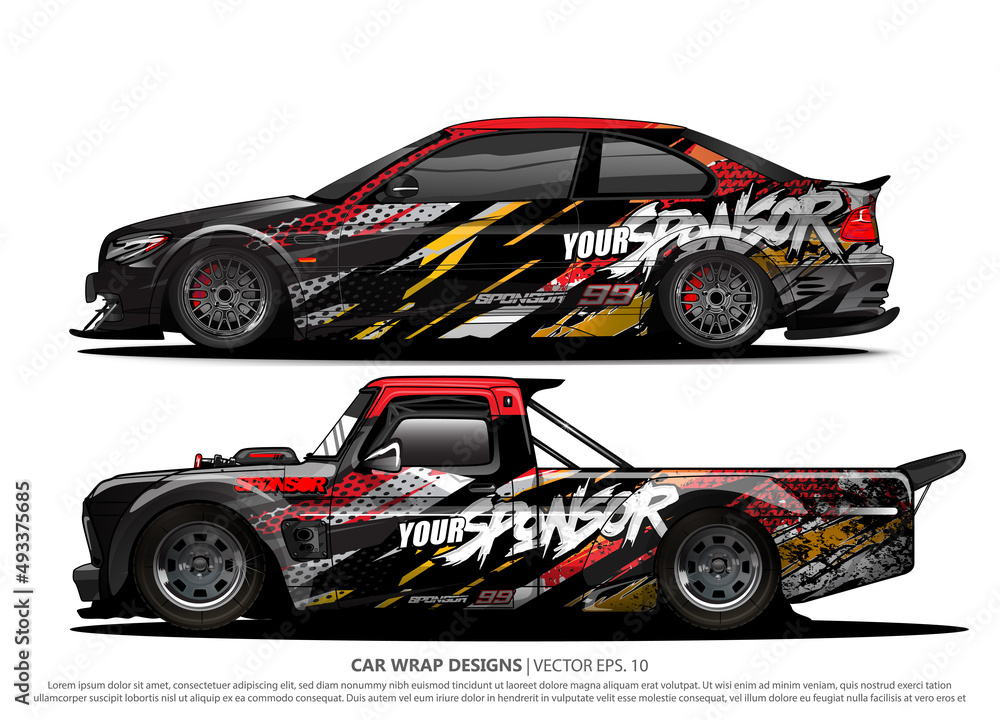 Race car wrap design vector for vehicle vinyl sticker and automotive decal livery
Race car wrap design vector for vehicle vinyl sticker and automotive decal livery
