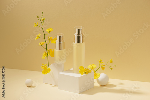 Set of cosmetic products on a light background photo