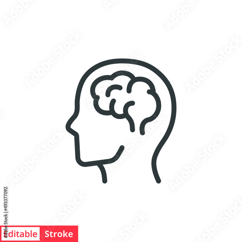 Human brain icon. Simple outline style. Think, mind, head, idea, creative concept. Vector line illustration design isolated. Editable stroke EPS 10.