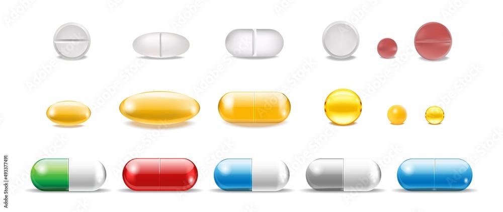 Set of medical tablets. 3D icons pills and