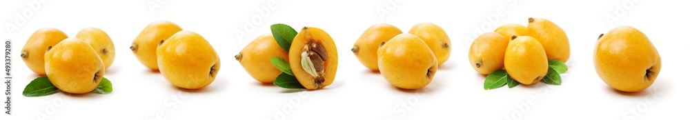 Close up view of some loquat fruit isolated on a white background 