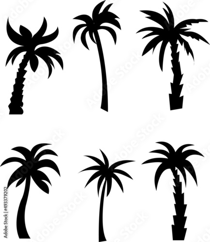  Palm trees black silhouettes set on white background..eps