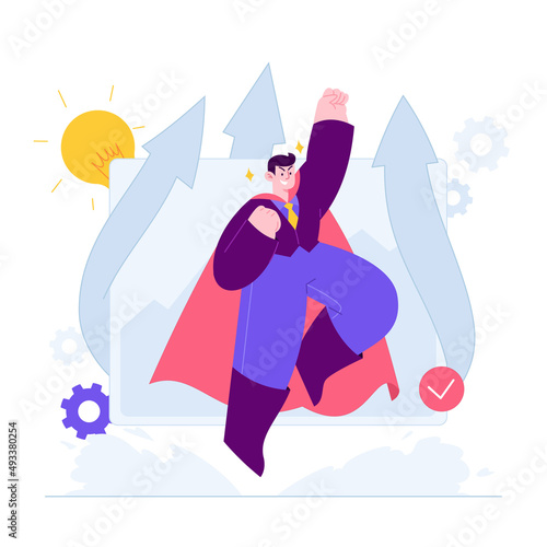 Self growth concept vector Illustration idea for landing page template, personal development progress stages, reaching for career goals and success, ambition and potential accomplishment.  Hand drawn 
