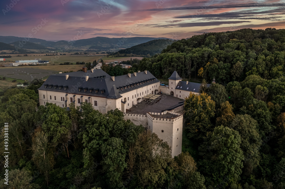Aerial view of restored Viglas castle in Slovakia