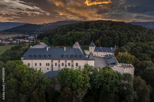 Aerial view of restored Viglas castle in Slovakia