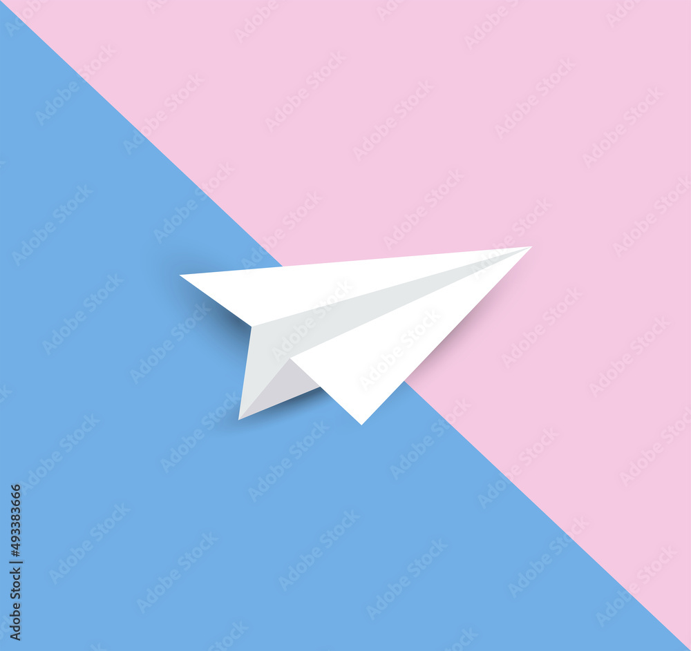 Paper airplane on blue and pink background. Vector illustration. Paper airplane on blue and pink background. Vector illustration.