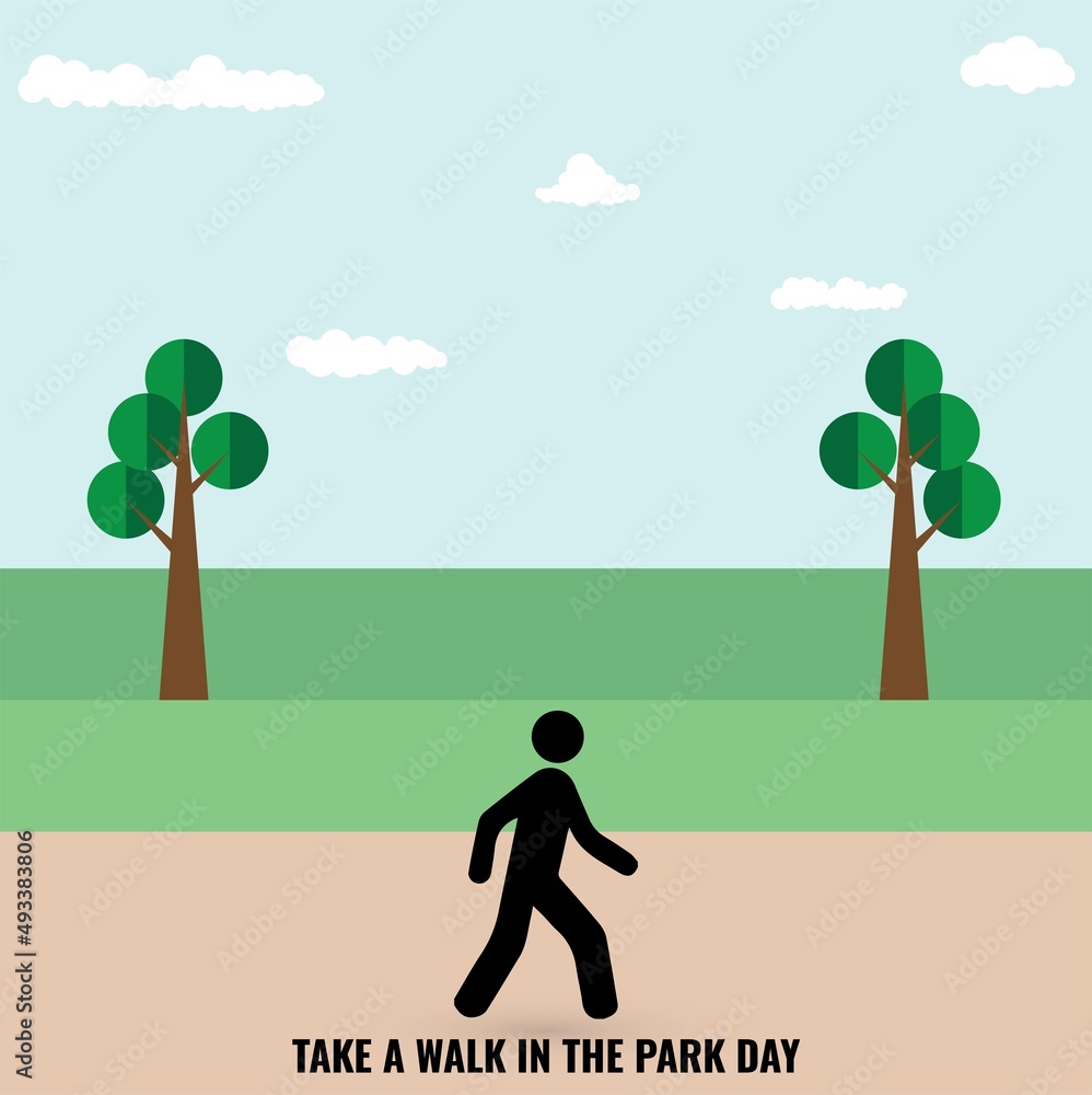 Φωτογραφία Vector icon of people walking in the park, Design Concept Of Take a Walk in the Park Day, suitable for social media post templates, posters, greeting cards, banners, backgrounds, brochures