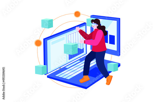 Girl working Virtually illustration concept. Flat illustration isolated on white background
