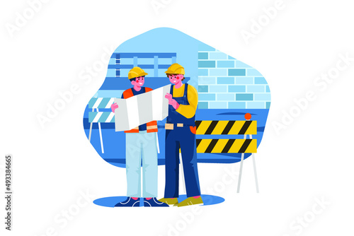 Construction site engineer doing routine standup