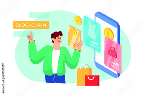 Blockchain Platform for eCommerce illustration concept. Flat illustration isolated on white background