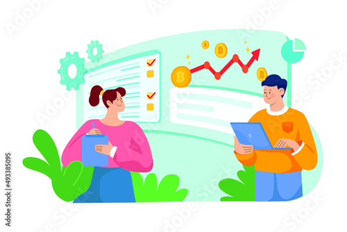 Businessman with Crypto Analytics illustration concept. Flat illustration isolated on white background
