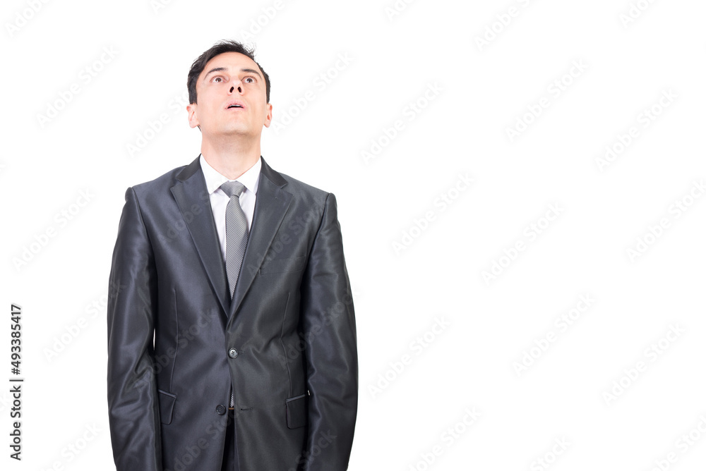 Possessed man in classy suit looking up Possessed man in classy suit looking up