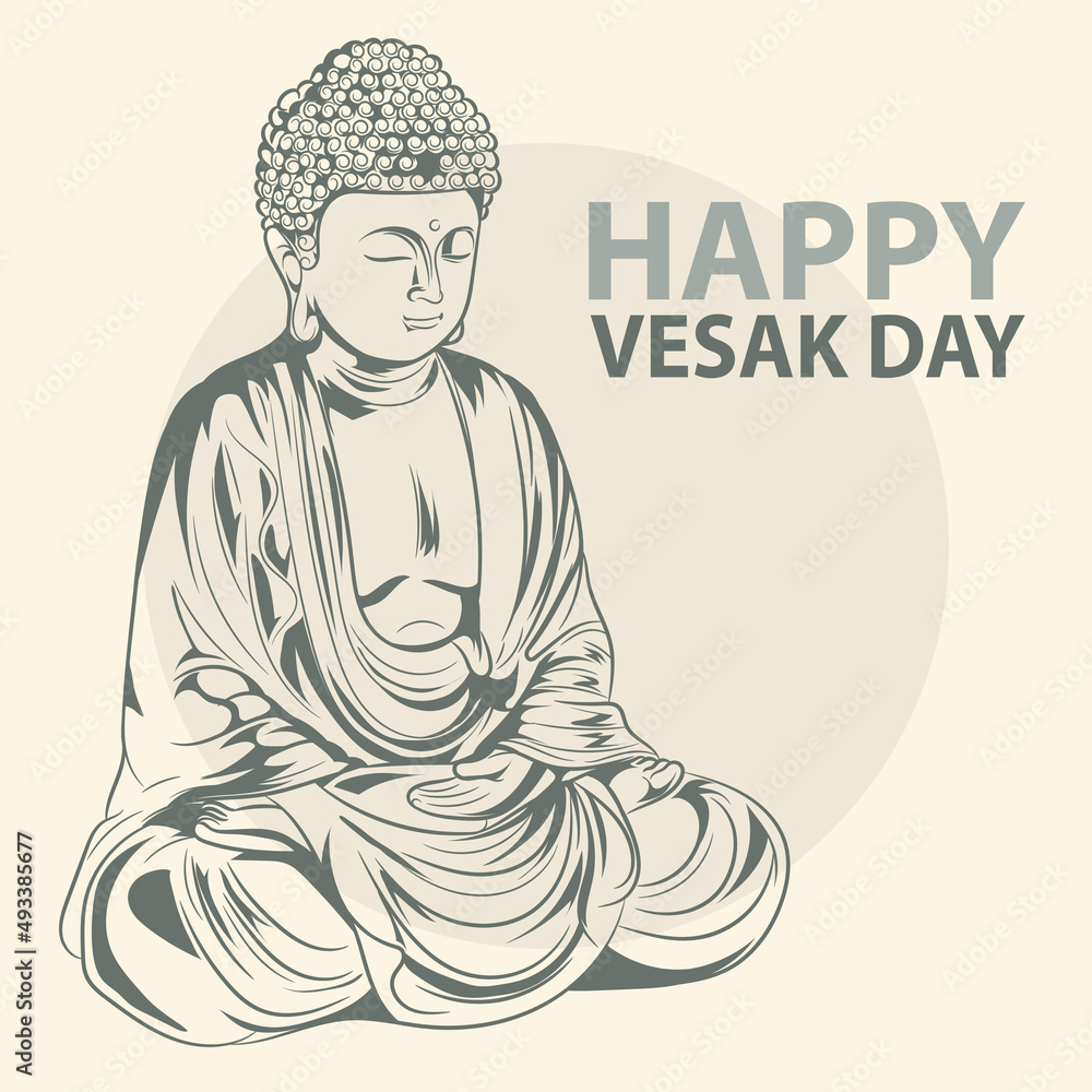 Happy Vesak day or buddha Purnima. Cartoon Lord Buddha meditating