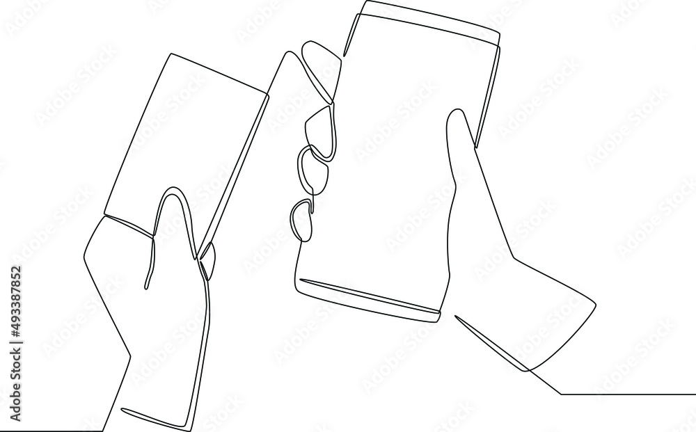 Continuous line drawing of Young man holding smart phone and credit card for shopping online. Vector mobile set device concept. Continuous line drawing of Young man holding smart phone and credit card for shopping online. Vector mobile set device concept.