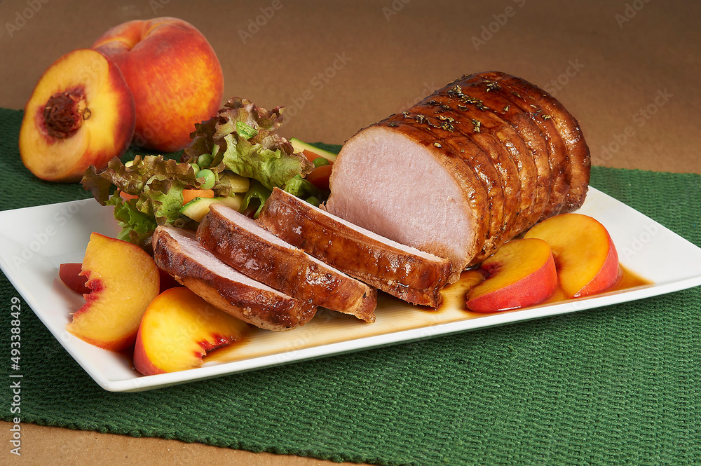 Lomo de carne de cerdo cerdo al durazno Stock Photo Adobe Stock