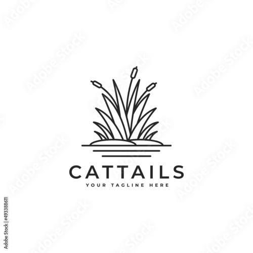 cattail grass in line style, cattail logo line art logo design inspiration, reed icon