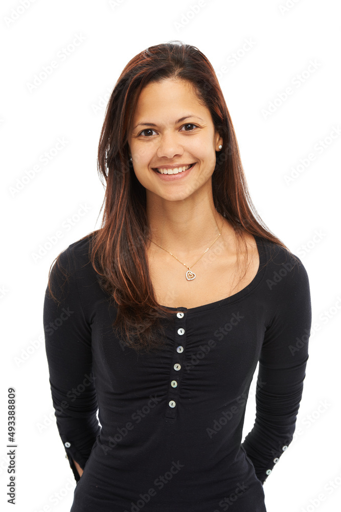 Shes got that special something. Studio shot of an attractive young woman isolated on white. Shes got that special something. Studio shot of an attractive young woman isolated on white.