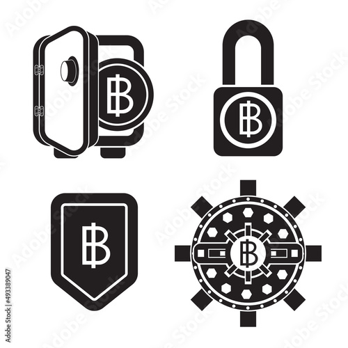 black Bank Locker vault door,safe,shield and lock icon. Flat style business concept. save money and Financial bitcoin or crash crypto currency block chain concept. vector, illustration