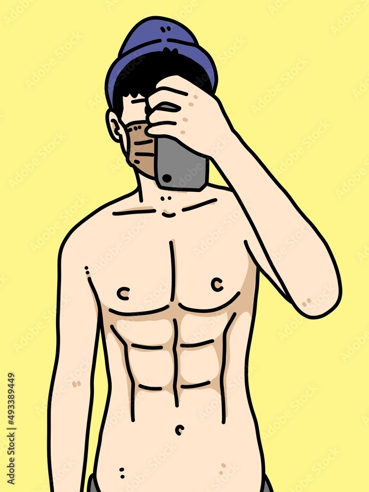 Fototapeta premium cute man cartoon on yellow background