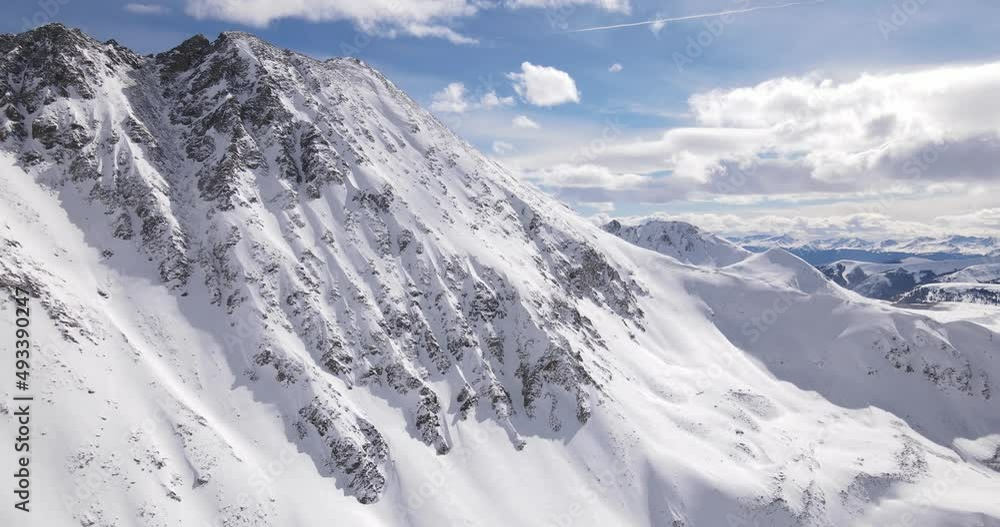 Aerial shot of the mountains of Mayflower Gulch, CO in the winter
