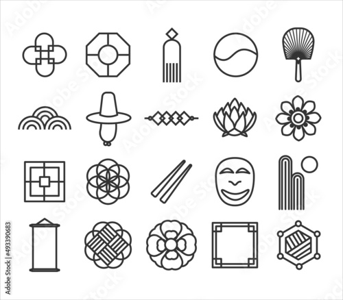Wallpaper Mural Korea traditional pattern outline icon collection. Linear symbol vector illustration collection. Thin line 640x640 pixels. Torontodigital.ca
