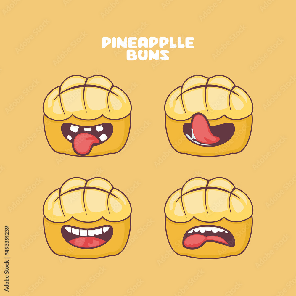 pineapple buns cartoon. vector illustration of hong kong bread Stock