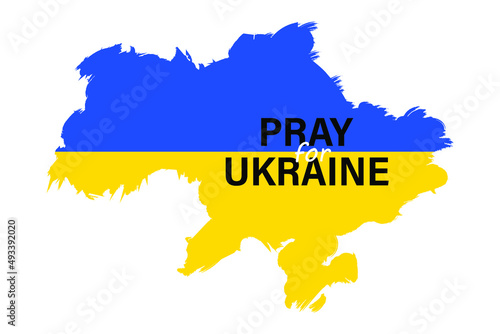 Brush stroke of Ukraine map with text Pray for Ukraine. Vector isolated on white background.