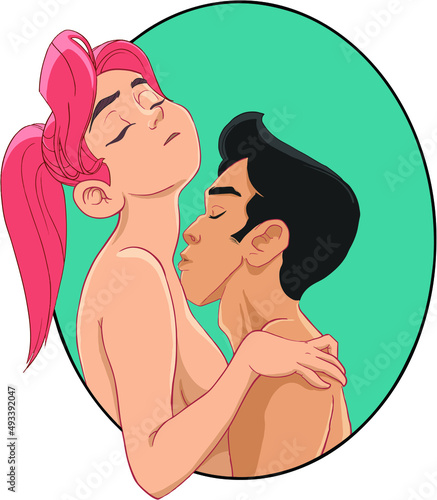 vector illustration of 2 lovers hugging 