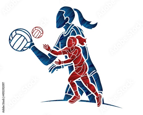 Group of Gaelic Football Female Players Action Cartoon Graphic Vector